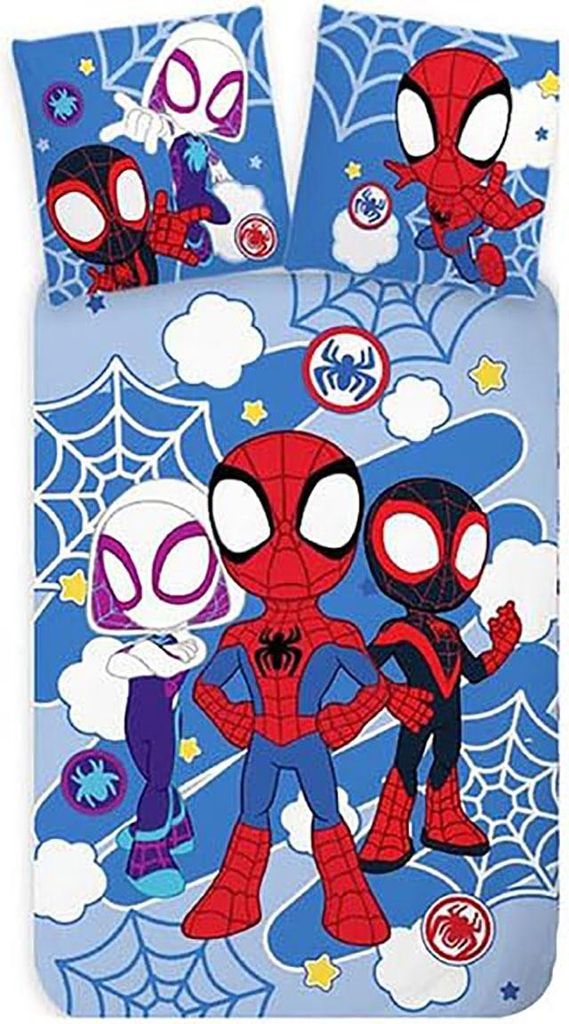 Marvel Spidey Amazing Friends Spider-Man, Babybettwäsche, Kinderbettwäsche, Spidey, Spin und Ghost-Spider, Bettdecke 100 x 135 + Kopfkissen 40 x ...