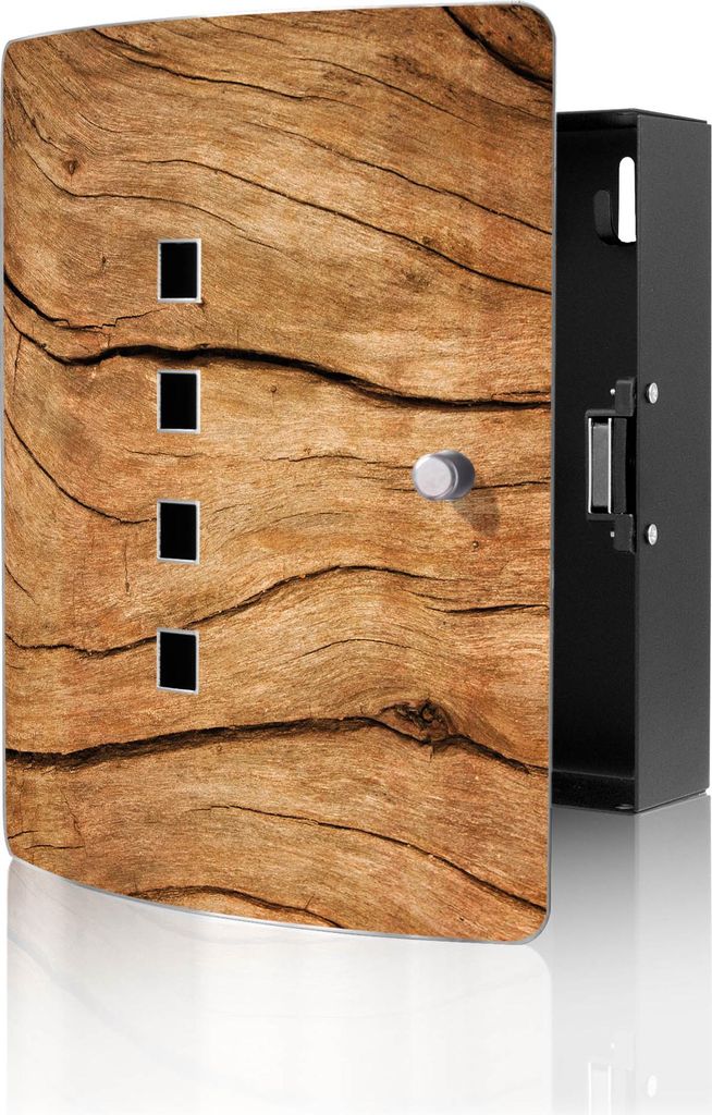 banjado Design Schlüsselkasten aus Edelstahl für 10 Schlüssel, Schlüsselschrank 24 x 21,5 x 7cm groß mit Magnetverschluss, Trockenes Holz [BWS...
