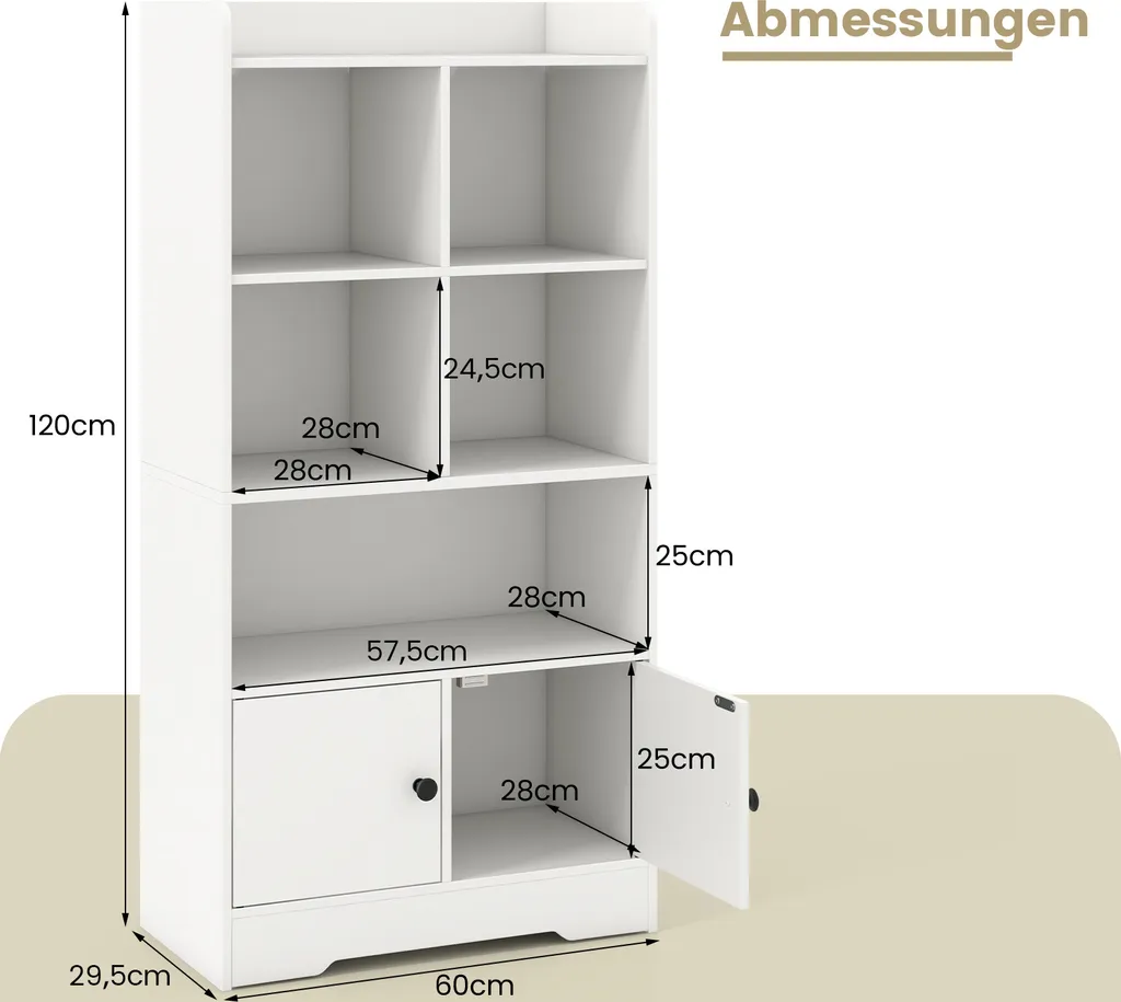 Petite bibliothèque vitrine blanche avec 5 compartiments et rangements