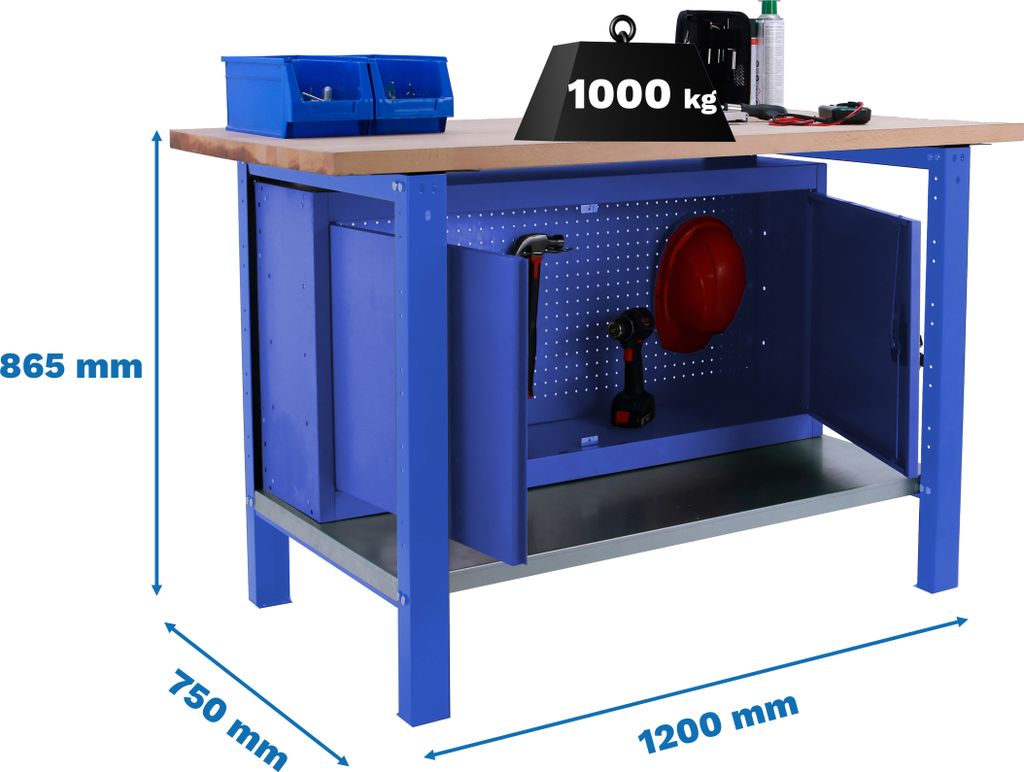 SIMONWORK BT6 PRO LAMINATSCHRANK 1200 BLAU/BEACH Werkbank mit Parafuses