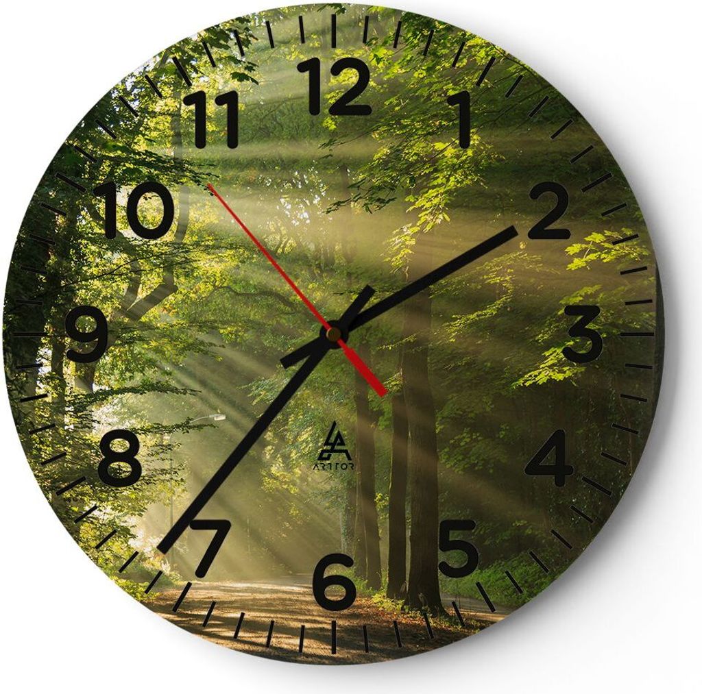 Wanduhr - Rund - Glasuhr - Wald Baum Natur - 30x30cm - Produktbild 