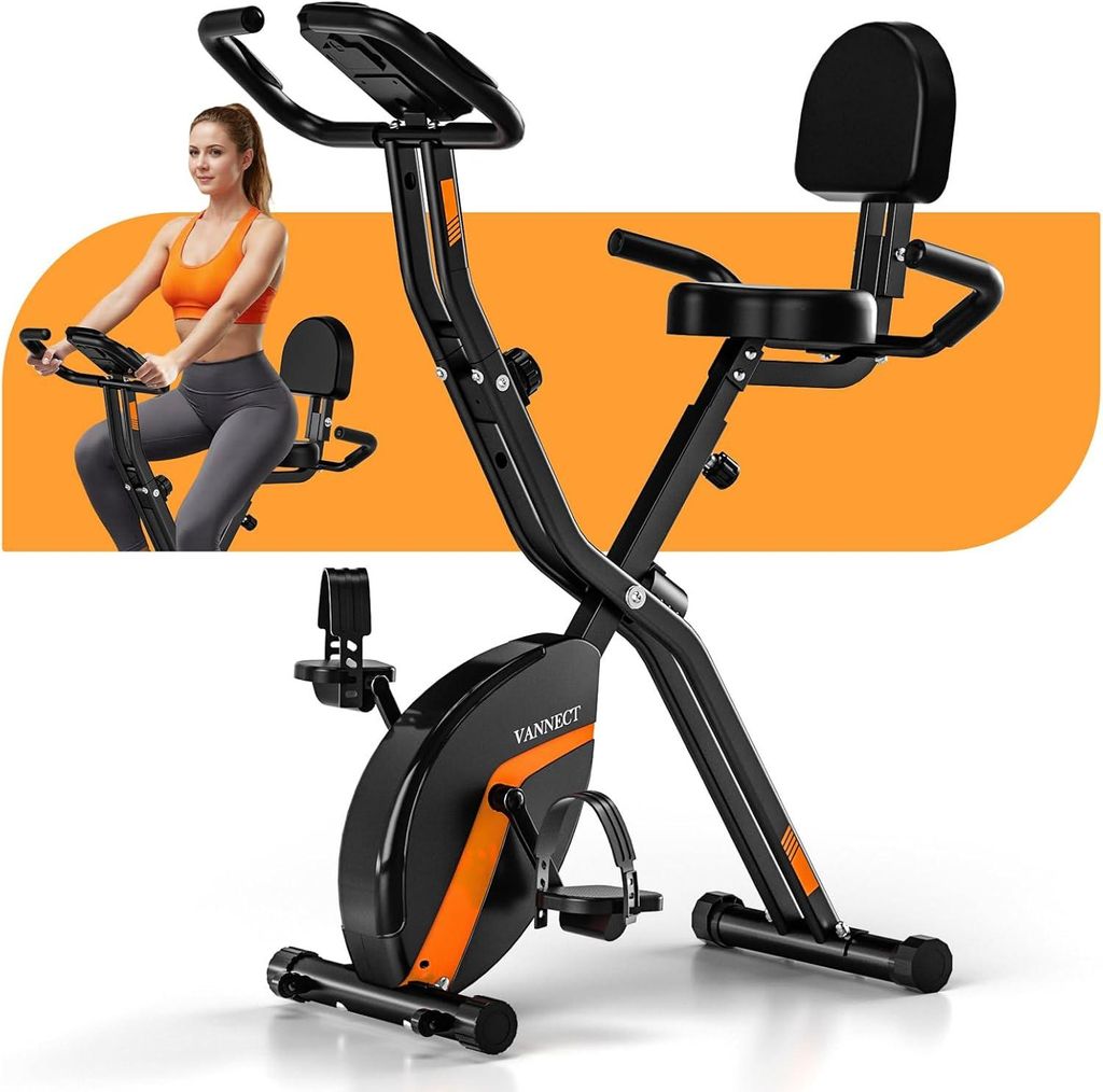 VANNECT Heimtrainer Fahrrad Klappbar, 16 Widerstandsstufen, Leise Bequem bis 160 kg,Schwarz Orange