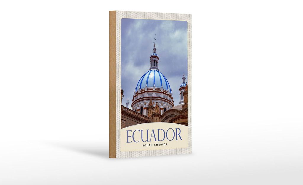Holzschild Reise 12x18 cm Ecuador Süd Amerika Kirche Stadt