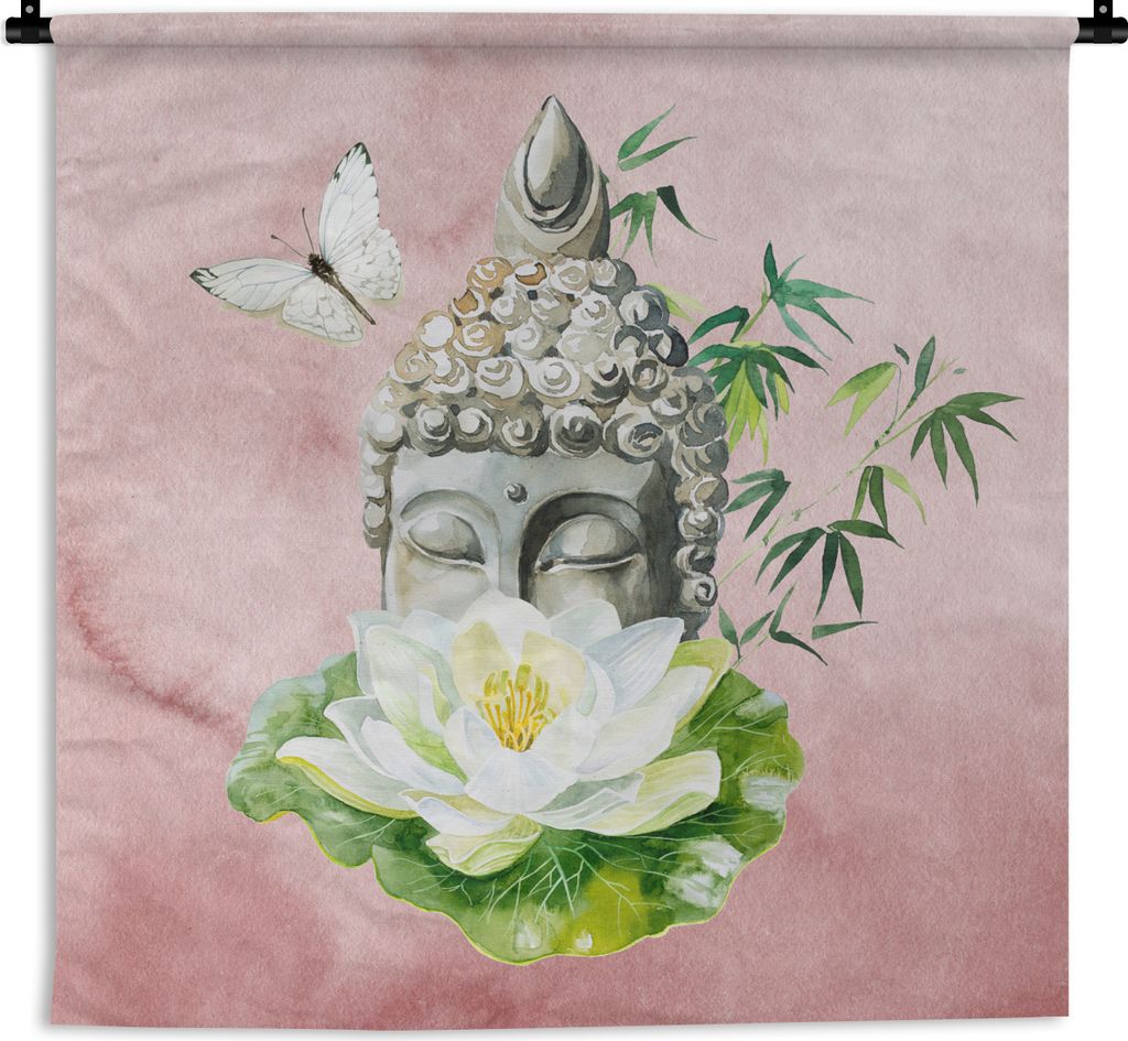 MuchoWow Wandteppich Wandbehang Buddha - Kopf - Blume 150x150 cm Tapisserie Dekoration Wandtuch - Wohnaccessoires - Modernes