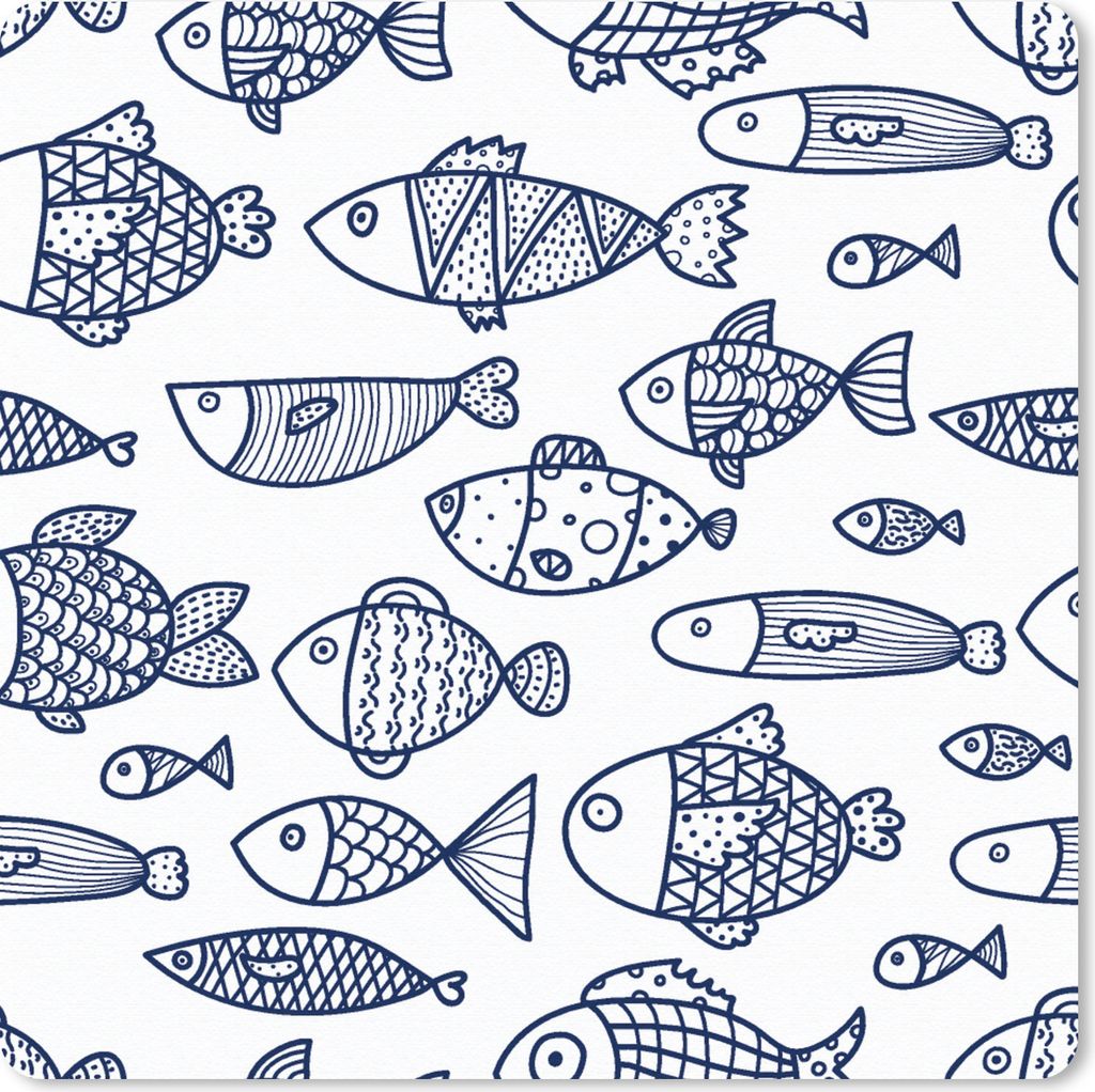 MuchoWow Mauspad Mousepad Fisch - Skandinavien - Muster 20x20 cm - Mousepads - Maus Mat - Pad - Mausunterlage - Desk Mat - Bureauartikeln