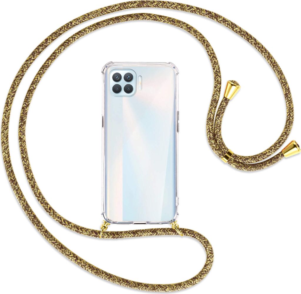 Handykette Backcover-Schutzhülle mit Band (Metall goldfarben) für Oppo A93 - braun+beige
