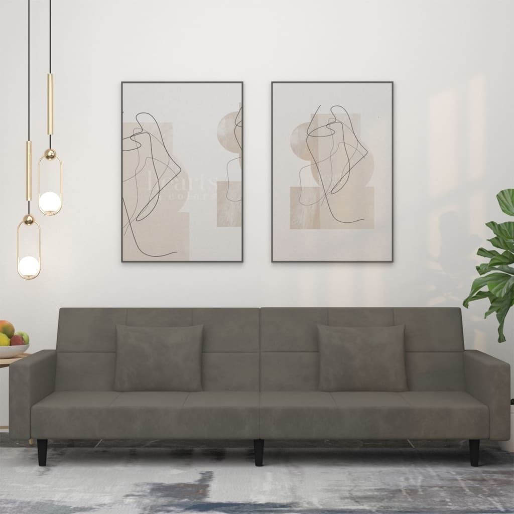 ZMH Schlafsofa 2-Sitzer mit 2 Kissen Dunkelgrau Samt