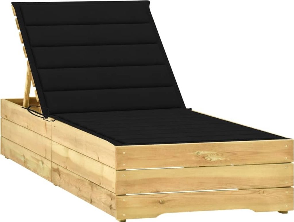 Design Sonnenliege mit Schwarzer Auflage Imprägniertes Kiefernholz, Gartenliegen 2024 Neu
