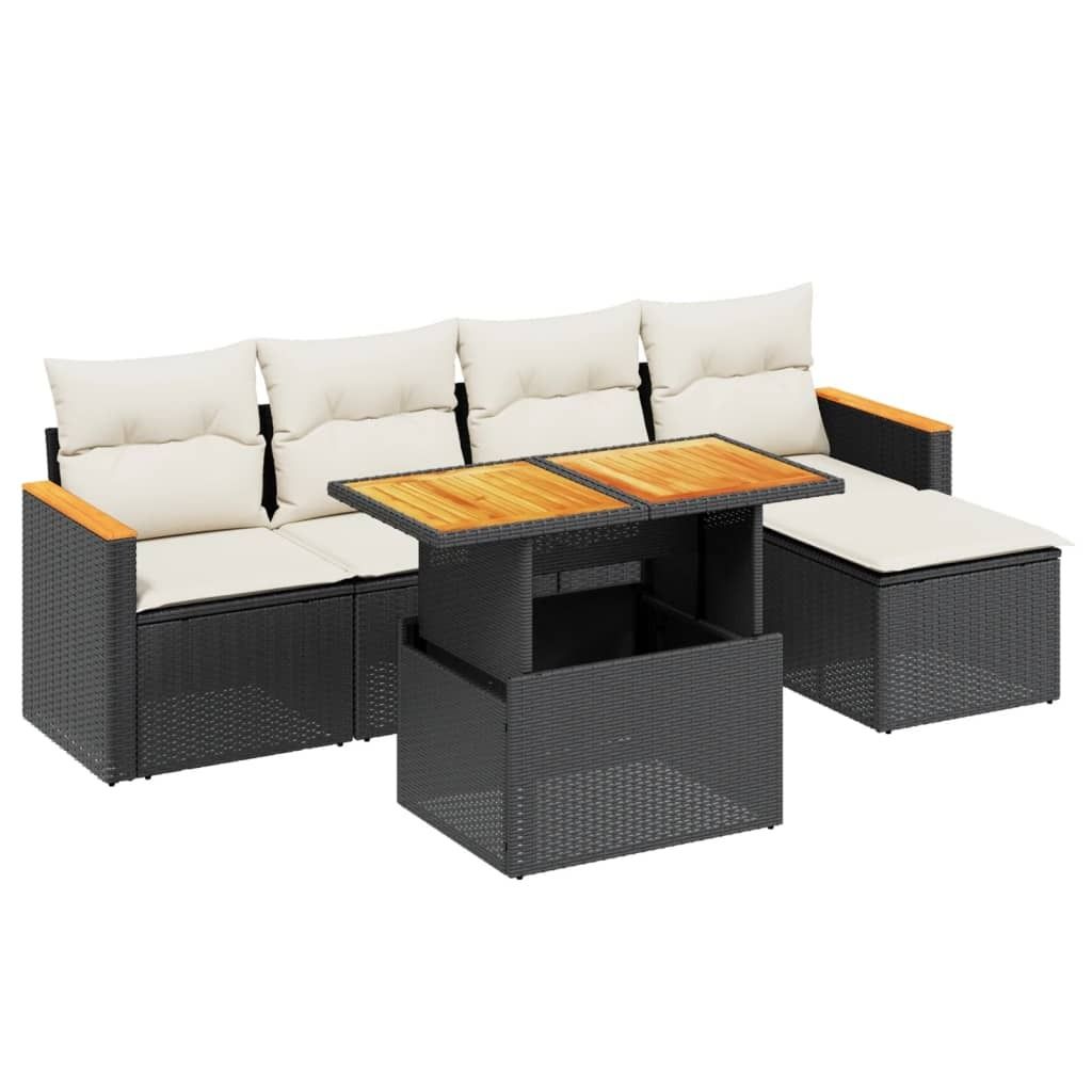 vidaXL 6-tlg. Garten-Sofagarnitur mit Kissen Schwarz Poly Produktbild 
