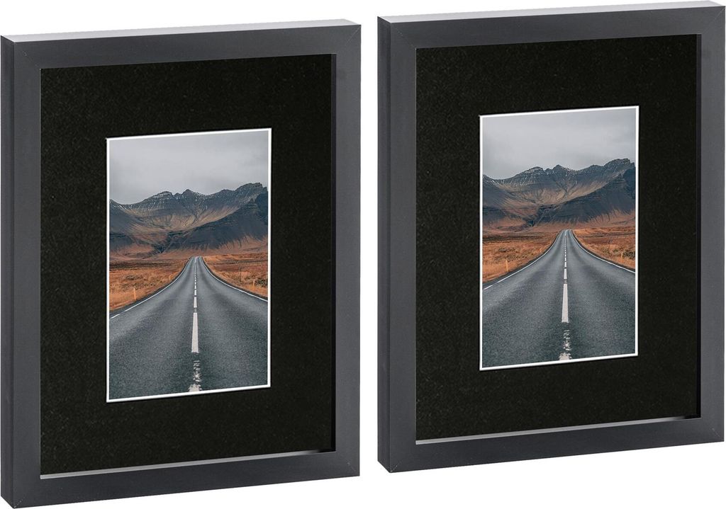 Nicola Spring Bilderrahmen mit 10,2 x 15,2 cm Passepartout – 20,3 x 25,4 cm – Schwarz/Schwarz – 2 Stück