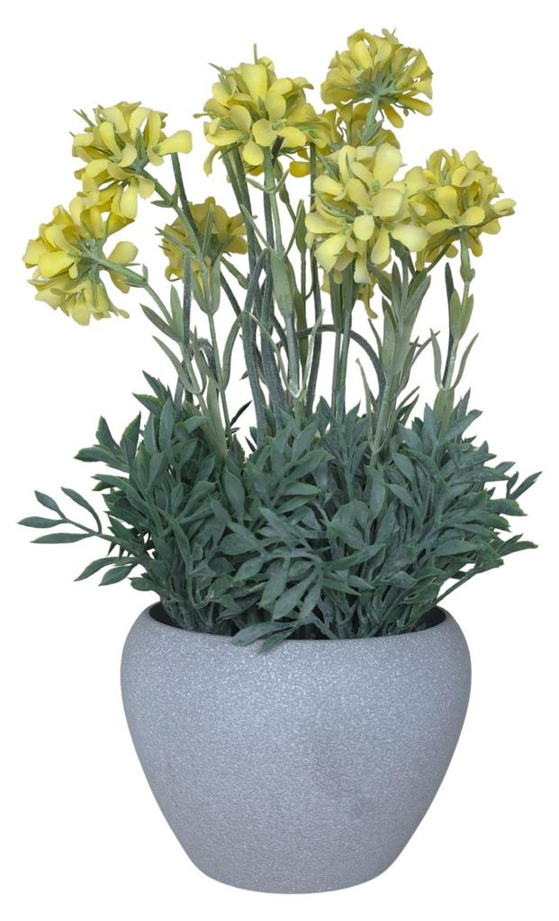 Künstliche Nachtviole im Keramiktopf, Kunstpflanze wie echt, dekorative Blumendeko im Topf, Frühlingsdeko & Sommerdeko Innen & Außen Gelb