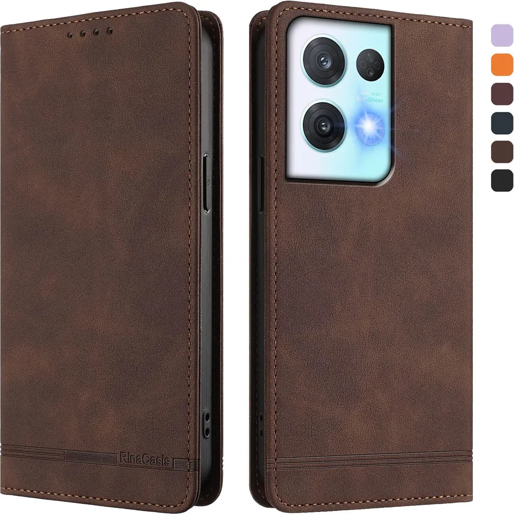 Custodia Elegante per Oppo Reno8 Pro 5G in Eco-Cuoio Marrone