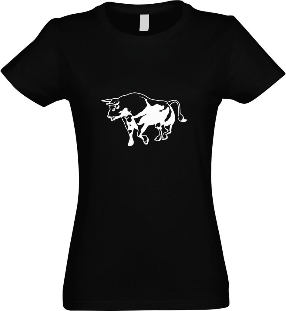 Kiwistar - T-Shirt tailliert - Damen - schwarz - Stier Motiv 3 - Bulle - Hausrind - mit Motiv Bedruckt - Funshirt Design - Sport - Freizeit - Damen...