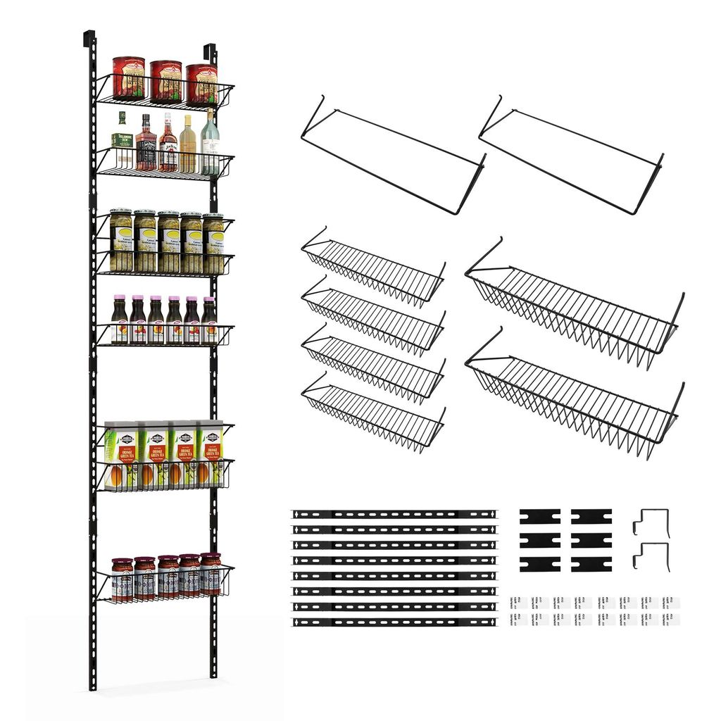 COSTWAY Hängeorganizer, Hängeaufbewahrung mit 6 höhenverstellbares Etagen und Haken, über der Tür oder Wandhalterung, Hängeregal für Küche,...