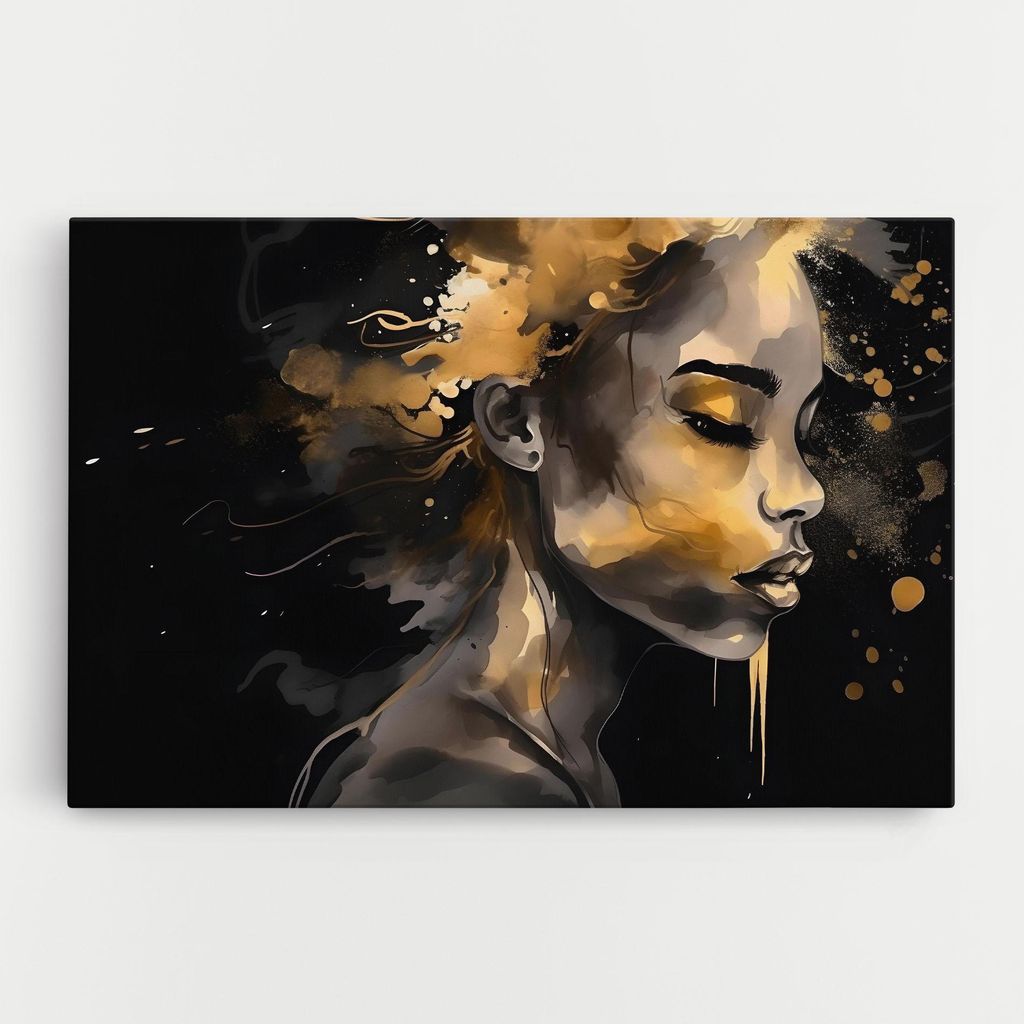 ARTHUB Leinwandbild 20x30 cm, Gold Stylish Modern | Wohnzimmerdekoration, Hängende Bilder, Wanddekoration, Heimdekoration, Frauen, Schwarz und Gold