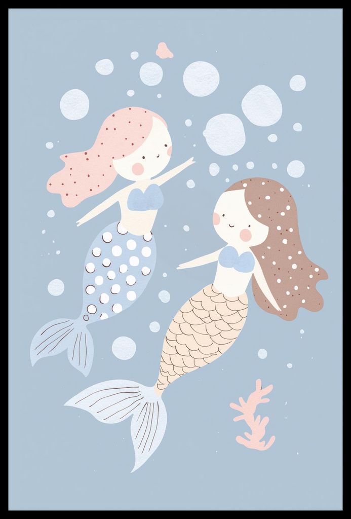 Plakat 40x60cm Muster für Kinder, Mädchen und Jungen - Meerjungfrauen