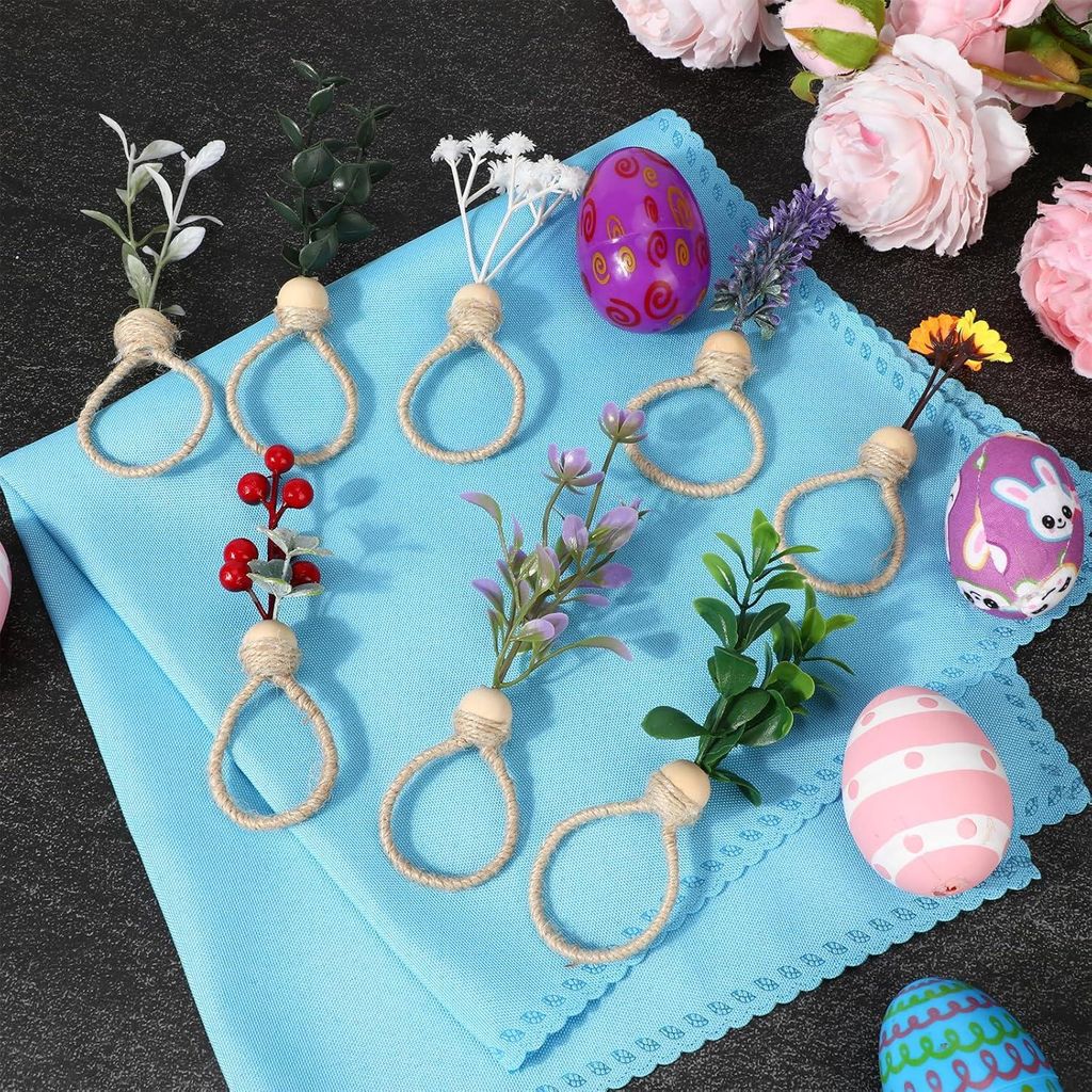 Serviettenringe mit Kunstpflanzen - Boho Stil - Set von 8 - nachhaltig