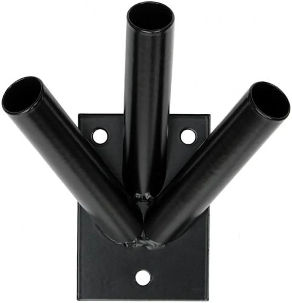 Porte-drapeau triple pour façade en métal noir - Support mural 3 mâts