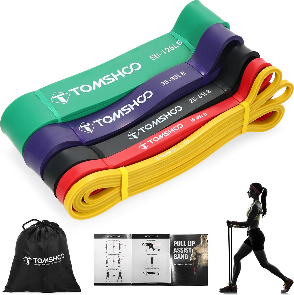 TOMSHOO 4-teilige Pull-Up-Unterstš¹tzungsb?nder Stellen Sie Widerstandsschleifenb?nder ein. Powerlifting Workout š¹bungs-Stretchb?nder mit Trag...