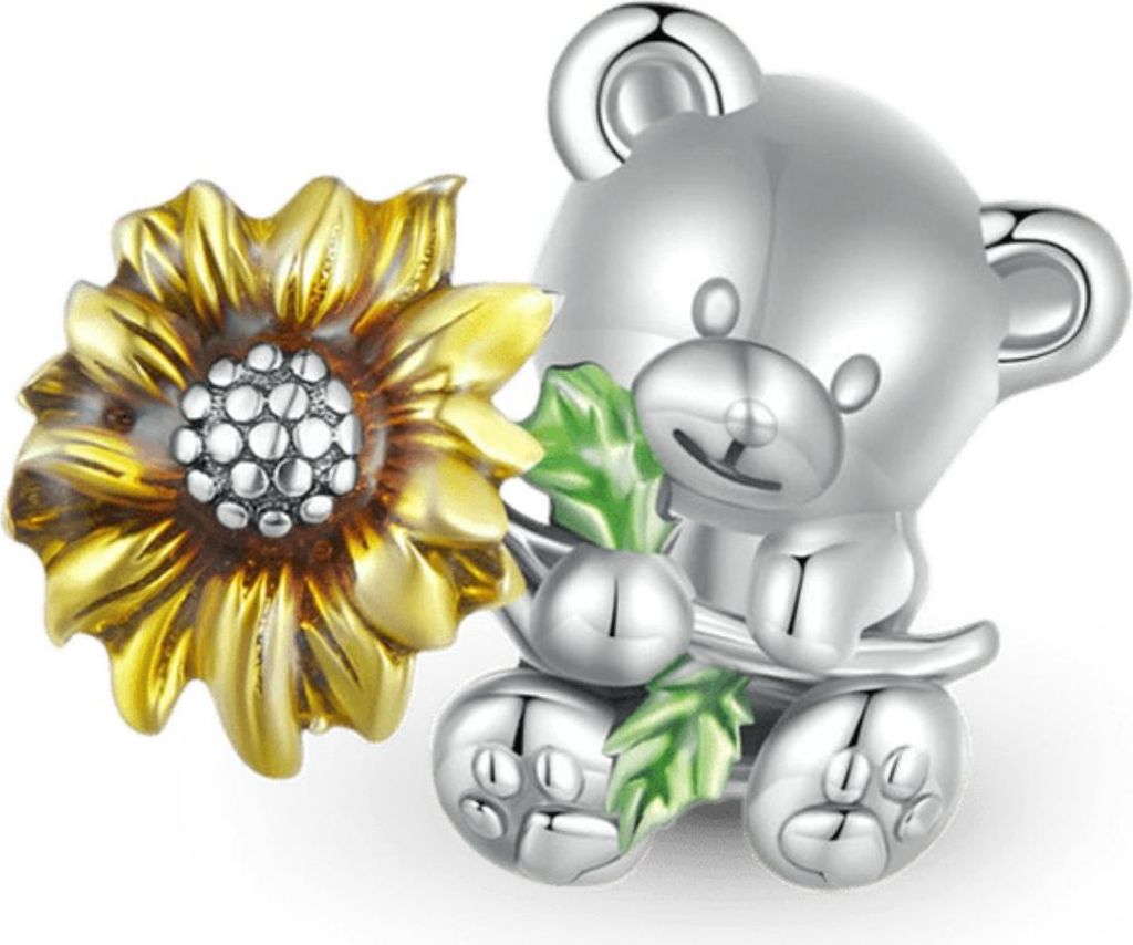 Gnoce Charm Bär mit Blume HNC245 Silber