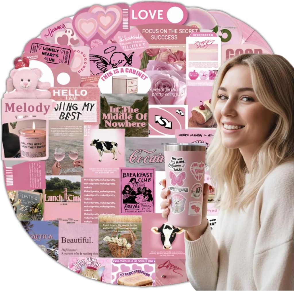 Set di 50 adesivi in vinile rosa Y2K fai da te Immagine del prodotto 