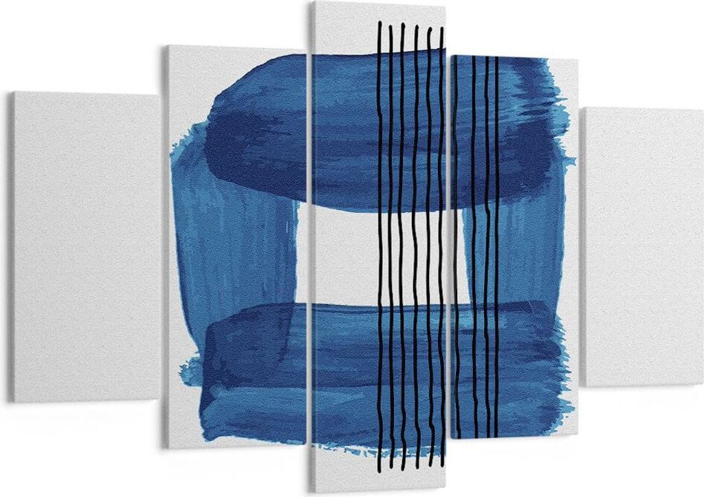 Bild auf Leinwand - Leinwandbild - 5 Teile - Abstraktion Aquarell Blau - 150x100cm - Wand Bild - Wanddeko - Wandbilder - Leinwanddruck - Bilder - W...