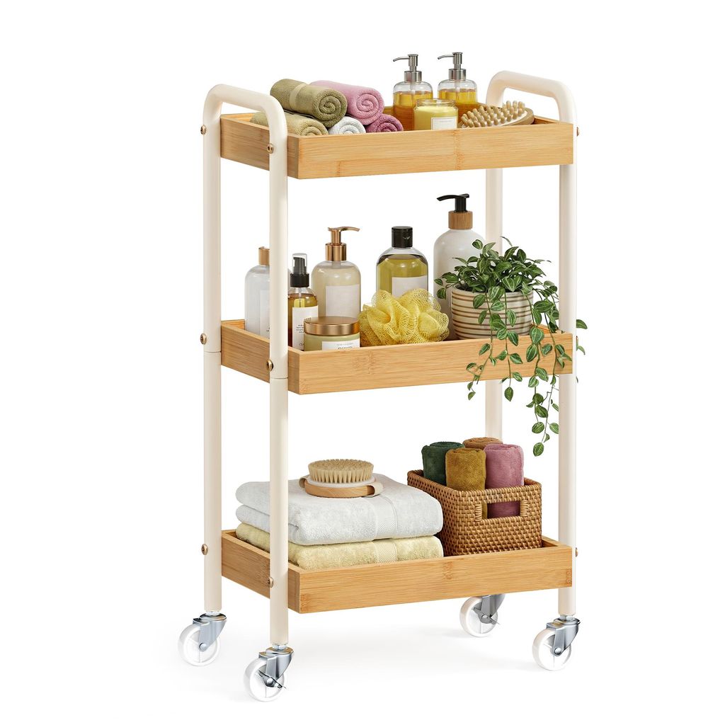 SONGMICS Servierwagen aus Bambus, Küchenregal mit Griffen, Produktbild 