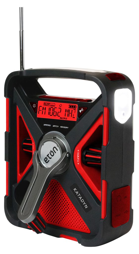 A product shot of a portable emergency radio.