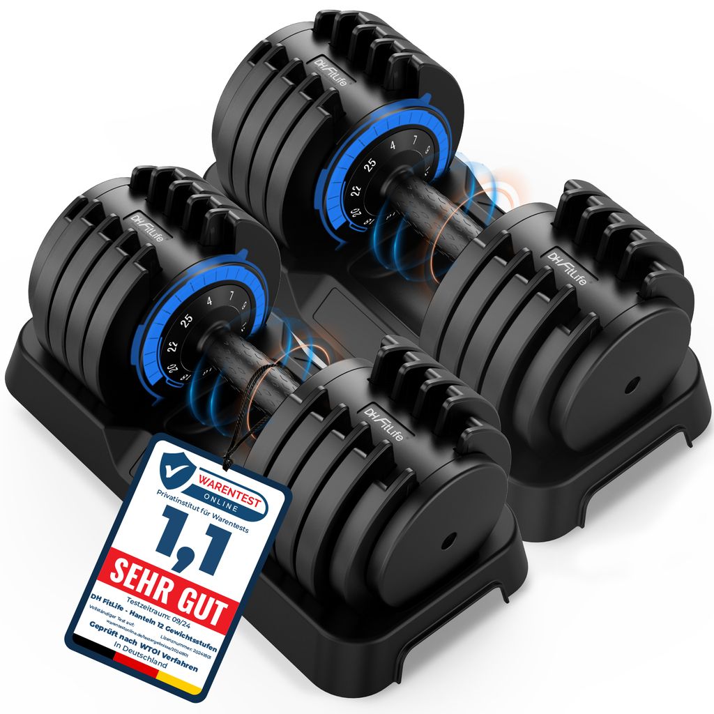 DH FitLife 25kg verstellbare Hanteln 4 bis 25 KG mit 10 Gewichtsstufen, Kurzhanteln Hanteln Set mit Hantelscheiben, Variable Gewichte 10 in 1