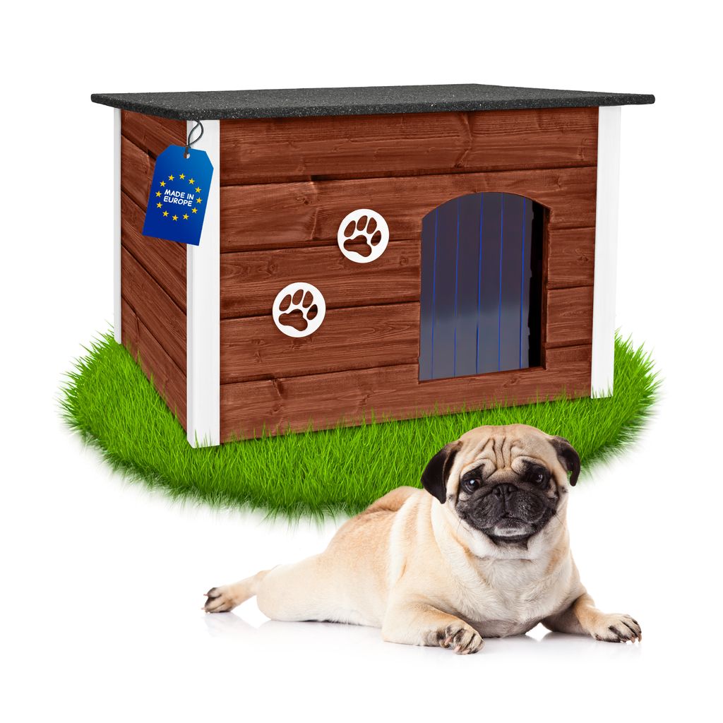 Outentin Hundehütte Outdoor Winterfest – Isoliertes Hundehaus für Mittelgroße Hunde – Wetterfest,Fichtenholz - 40mm Isolierung - 76x60x60cm,...