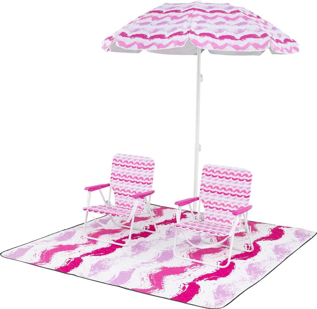 GOPLUS 4-teiliges Klappstuhl Campingstuhl mit Schirm und Stranddecke, Sonnenschirm 30° Verstellbarer mit Tragetasche, Strandstühle mit Rückentasche