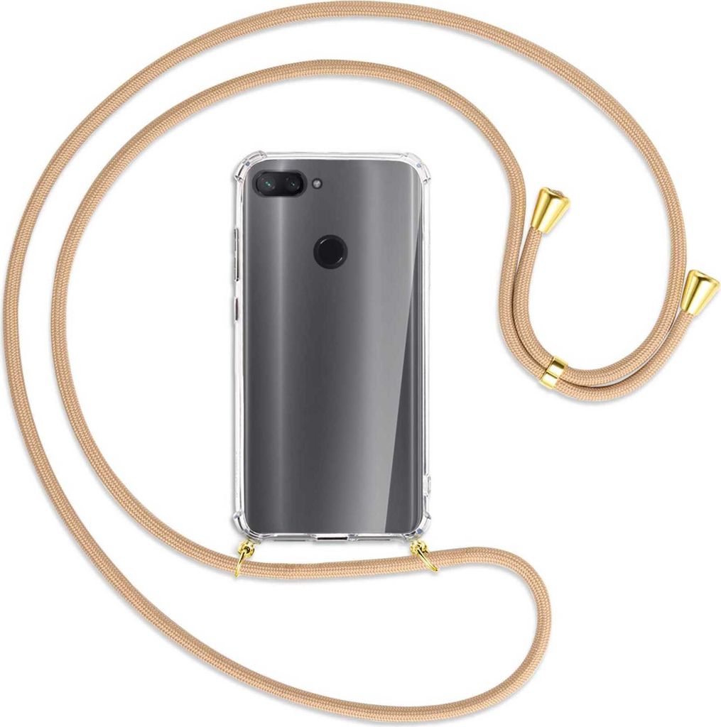Handykette Backcover-Schutzhülle mit Band (Metall goldfarben) für Xiaomi Mi 8 Lite - beige
