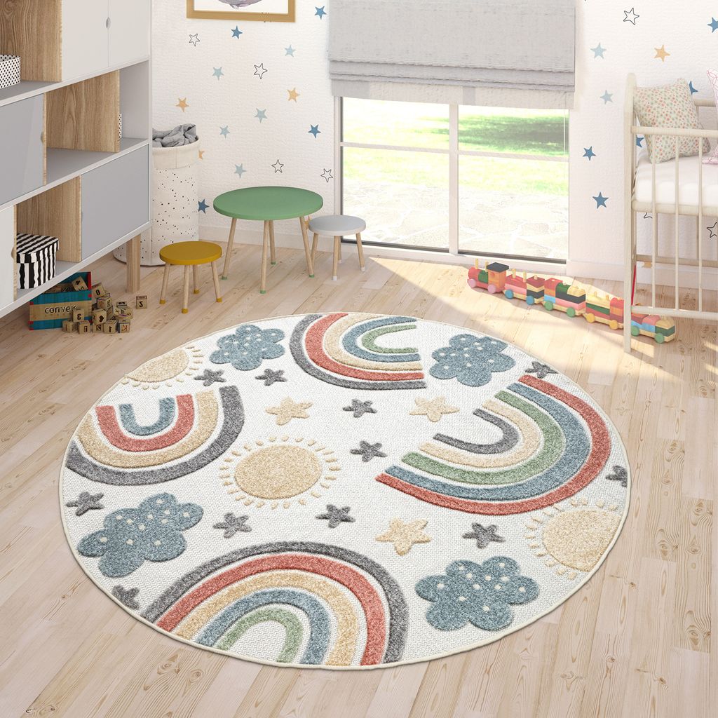 Kinderteppich Kinderzimmer Outdoor Teppich Rund Spielteppich Junge Mädchen Grösse 200 cm Rund