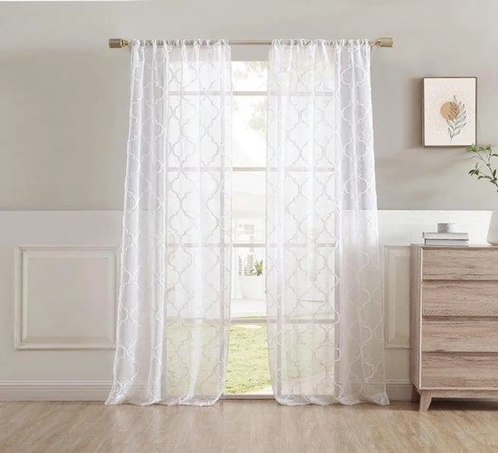 Rideaux pour baies vitrées blancs et rouges - Voilage 96,5 x 243,8 cm