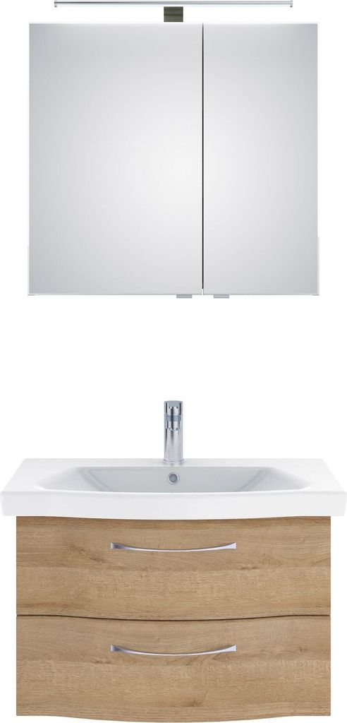PELIPAL Serie 6005 Sprint SET-016-012 Spiegelschrank, Waschtisch, Waschtischunterschrank / 82cm Riviera Eiche quer NB