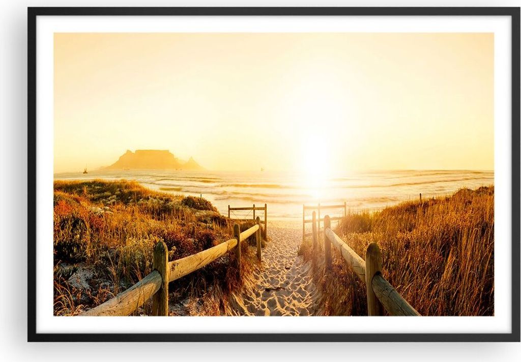 Gerahmtes Poster - Schwarzer Rahmen - Sonnenaufgang Welle Insel Meer - 91,5x61 cm - Wand Bild - Wanddeko - Wandbilder - Wandposter - Bilderrahmen -...