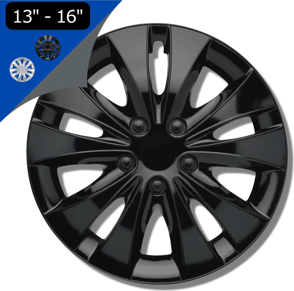 Radkappen 14 Zoll schwarz - Radzierblenden 4er-Set von 13-16 Zoll - Stormer Radblenden für die meisten Automarken und Stahlfelgen - Zierkappen