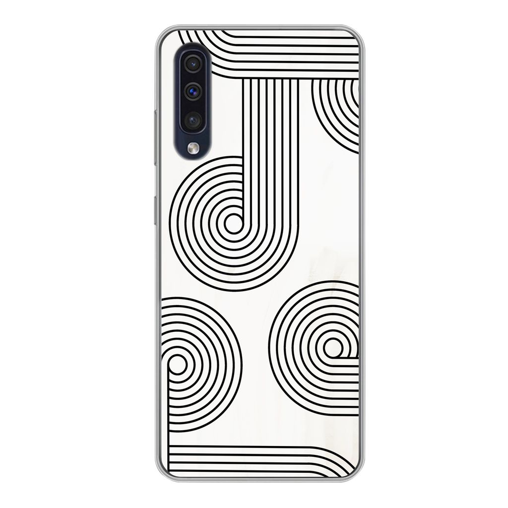 MuchoWow Handyhülle Schutzhülle Hülle für Samsung Galaxy A50 Abstrakt - Schwarz - Weiß - Kreis Silikon Softcase Handy Hülle - Mobiltelefonh...