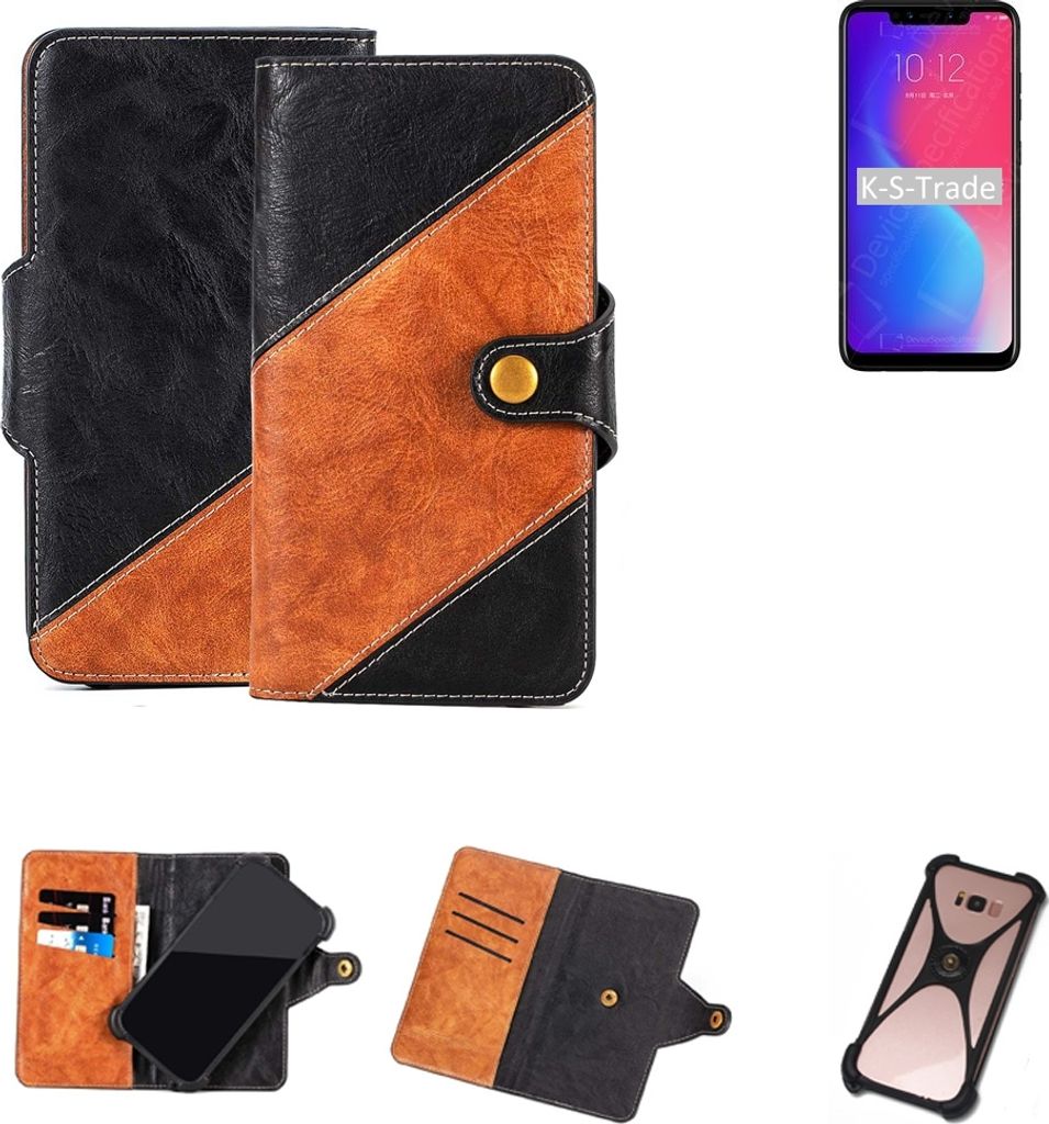 K-S-Trade Handyhülle Schutzhülle Bookstyle Case Wallet-Case kompatibel mit Lenovo S5 Pro Handy Cover Bumper Klapphülle schwarz hellbraun 1x