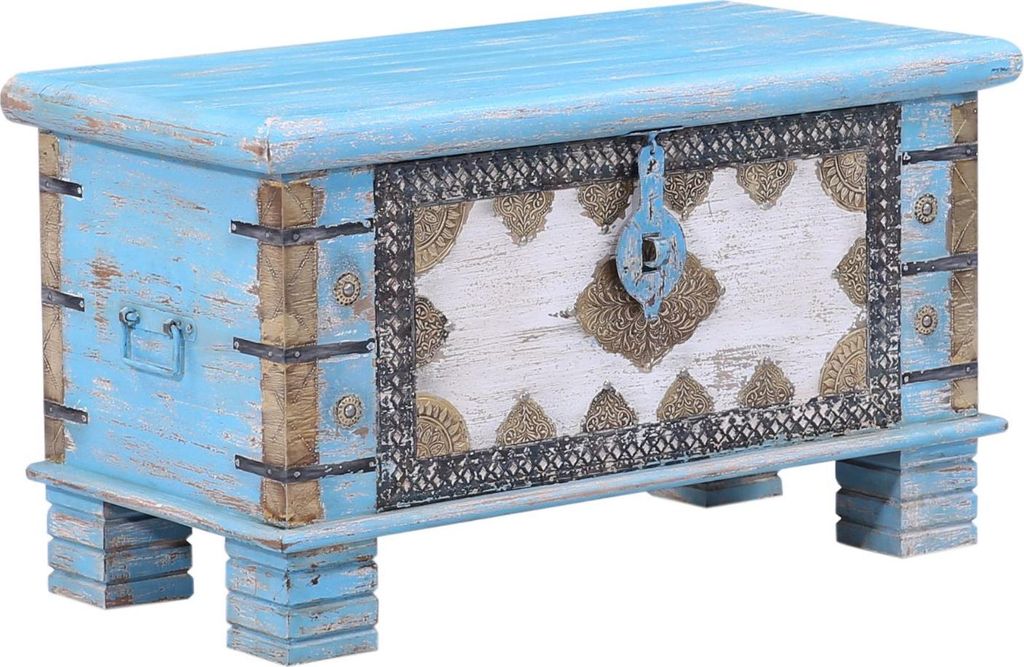 Marrakesch Vintage Deko Sitzbank mit Stauraum aus Holz 80cm groß | Truhe Holzkiste mit Deckel Ezgi als Schlafzimmer Wohnzimmer Möbel | Bank Schuh...