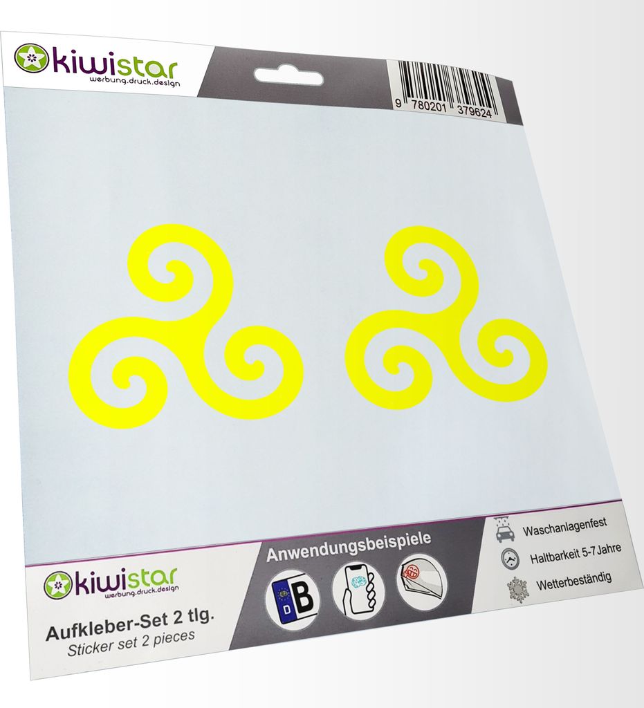 Kiwistar - 2x Kennzeichenaufkleber - neongelb - 21 mm Triskele - Triskel - Autoaufkleber - Aufkleber für Auto, Laptop, Fahrrad, LKW, Motorrad Mehr...