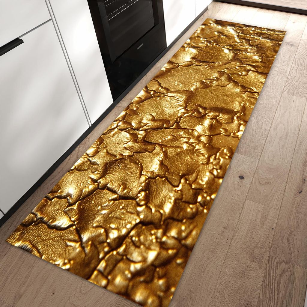 Küchenteppich 80x250cm rutschfest & abwischbar PVC Läufer - Goldene Struktur