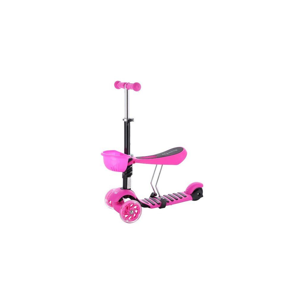 Dreirädriger Kinderroller MINI SCOOTER 2in1 mit leuchtenden LED-Rädern, pink