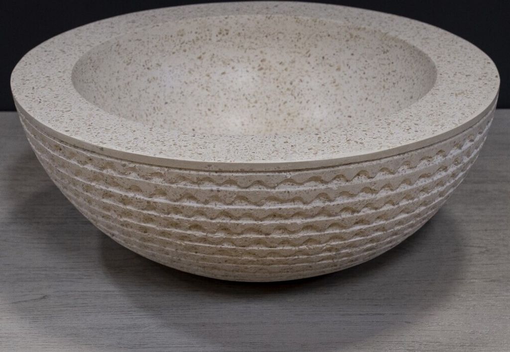 Teako Design Aufsatzwaschbecken Nera - Naturstein Terrazzo grau 40cm - Runde Waschschale für Badezimmer