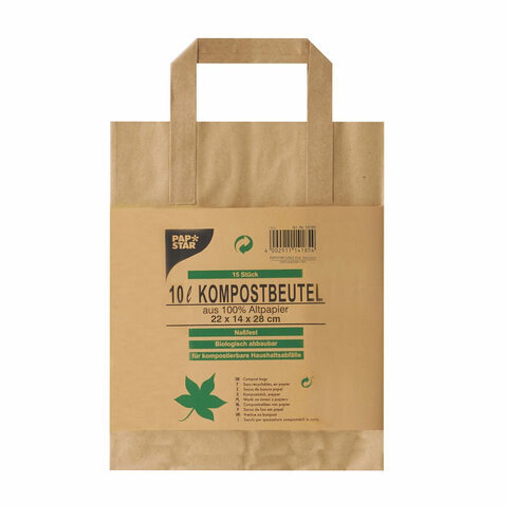 60x Kompostbeutel aus Papier mit Henkel 10L 28 cm x 22 cm x Produktbild 