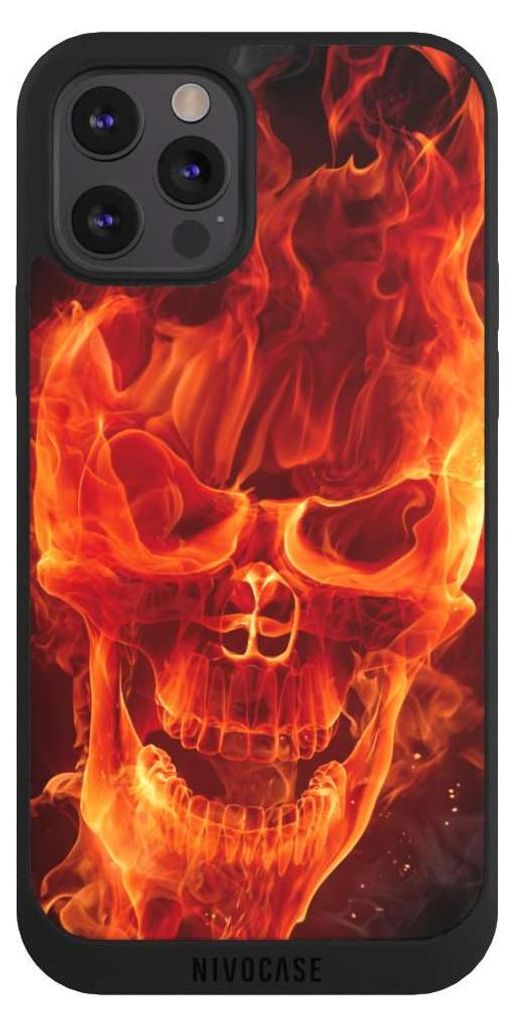 NIVOCASE Handyhülle für Apple iPhone 12 Pro Hülle NIVOpure Case Schwarz Feuer Schädel Totenkopf