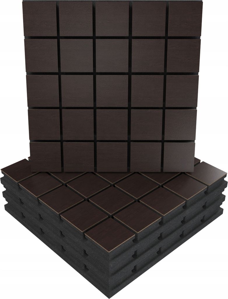 4 Stück AKUSTIK-WANDPANEELE mit Montageset | "GRID" 50x50x5cm | Absorption und Diffusion | Farbe: Wenge