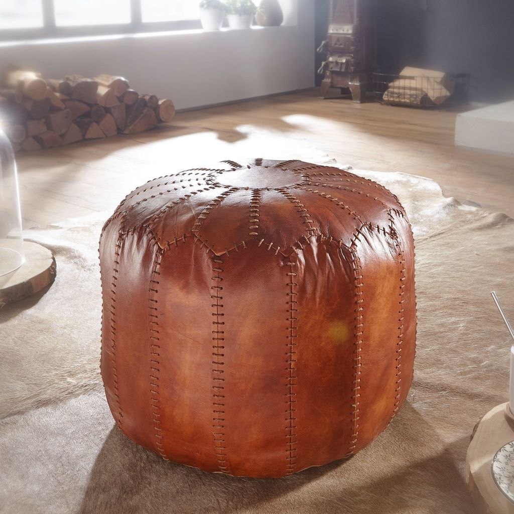 FineBuy Sitzhocker Echtleder Braun 52 x 40 x 52 cm Ottomane Produktbild 