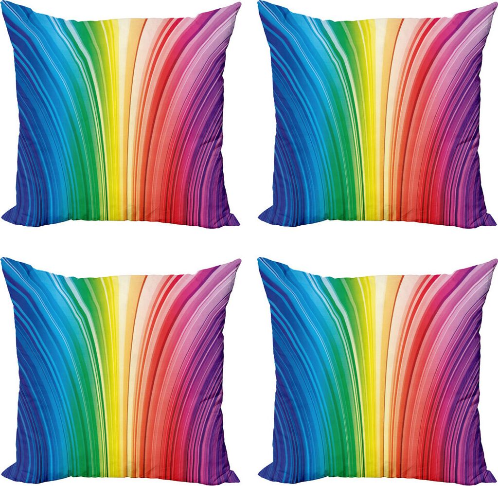 ABAKUHAUS Bunt Kissenbezug Set (4 Stück), Psychedelische Streifen, Moderner Doppelseitiger Digitaldruck, 40 cm x 40 cm, Magenta Blau
