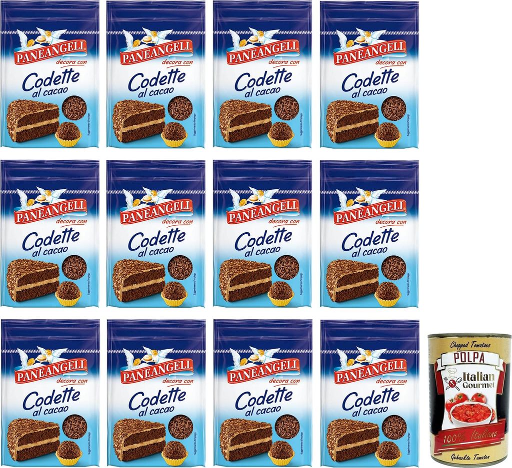 12x Paneangeli Codette Cacao,Dekoration aus länglichem Kakao Konfetti,Wiederverschließbare Packung mit 50g + Italian Gourmet Polpa di Pomodoro 40...